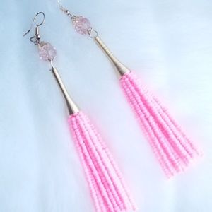 Pink bead fringe earrings